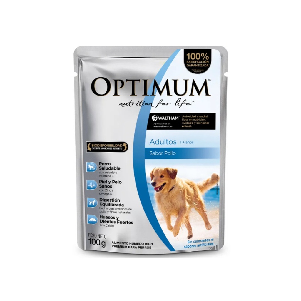 Pouch Optimum Adulto Med Gr Sabor Pollo x 100gr