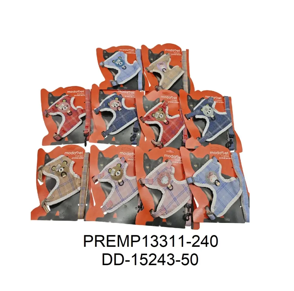 Conjunto arnés y correa para gato jean con osito 1.5cm