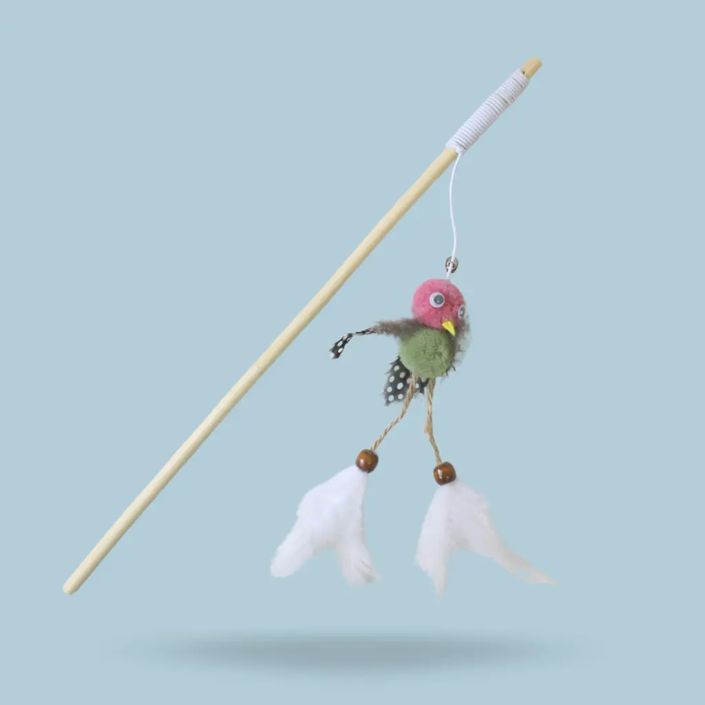 Cañita para gato con pompón pájaro