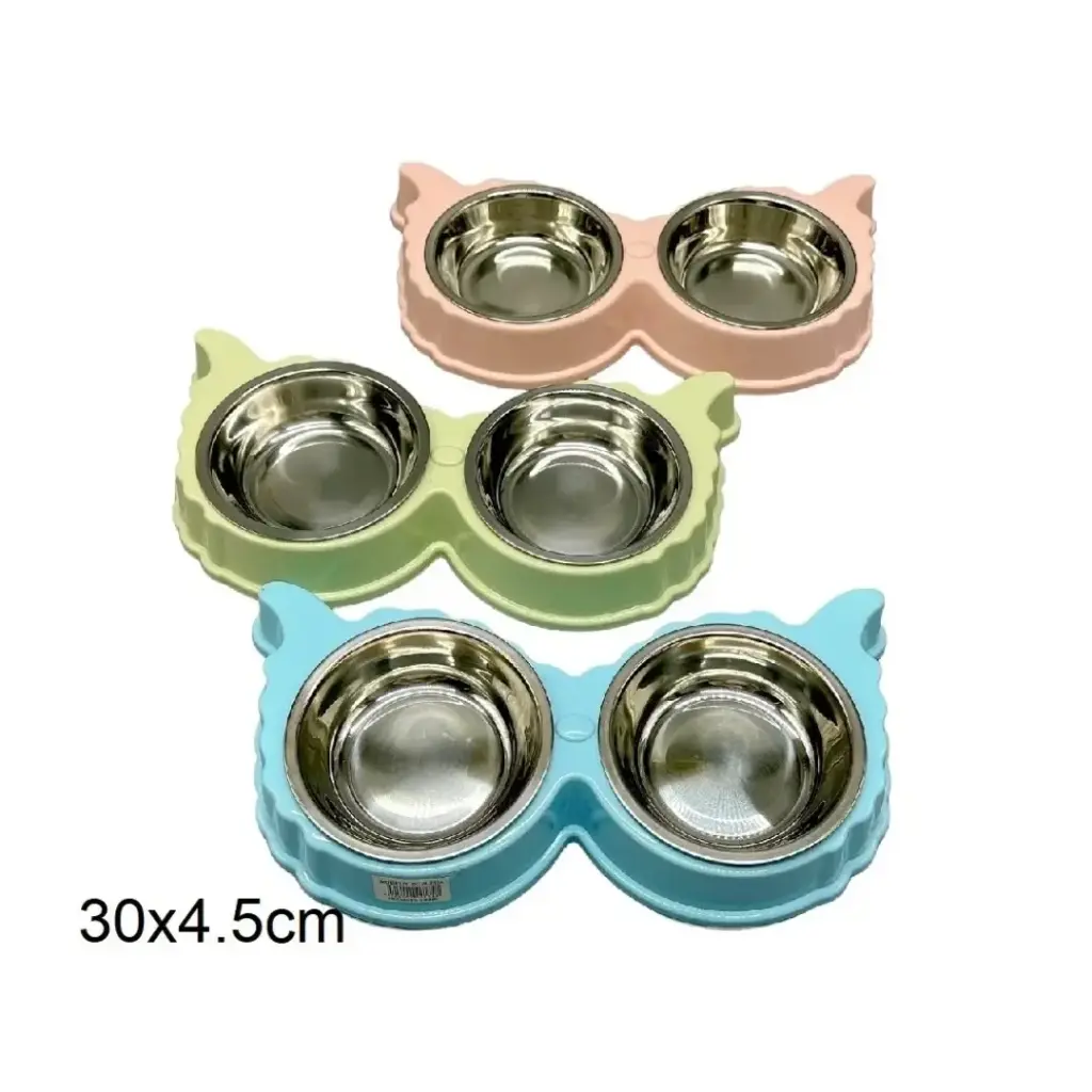 Comedero doble plástico forma de gato