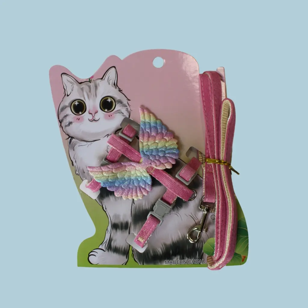 Conjunto arnés y correa para gato con alas mariposa
