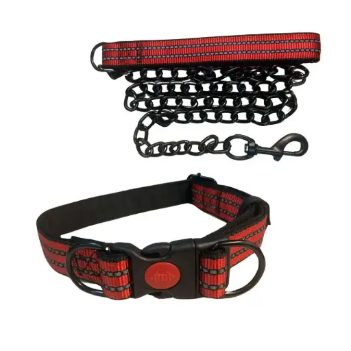 [8668240630092] Conjunto collar y correa cadena negro