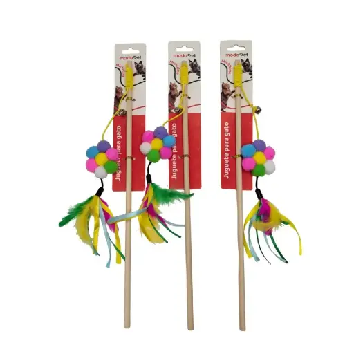 [6900202320392] Cañita para gato flor pompones de colores